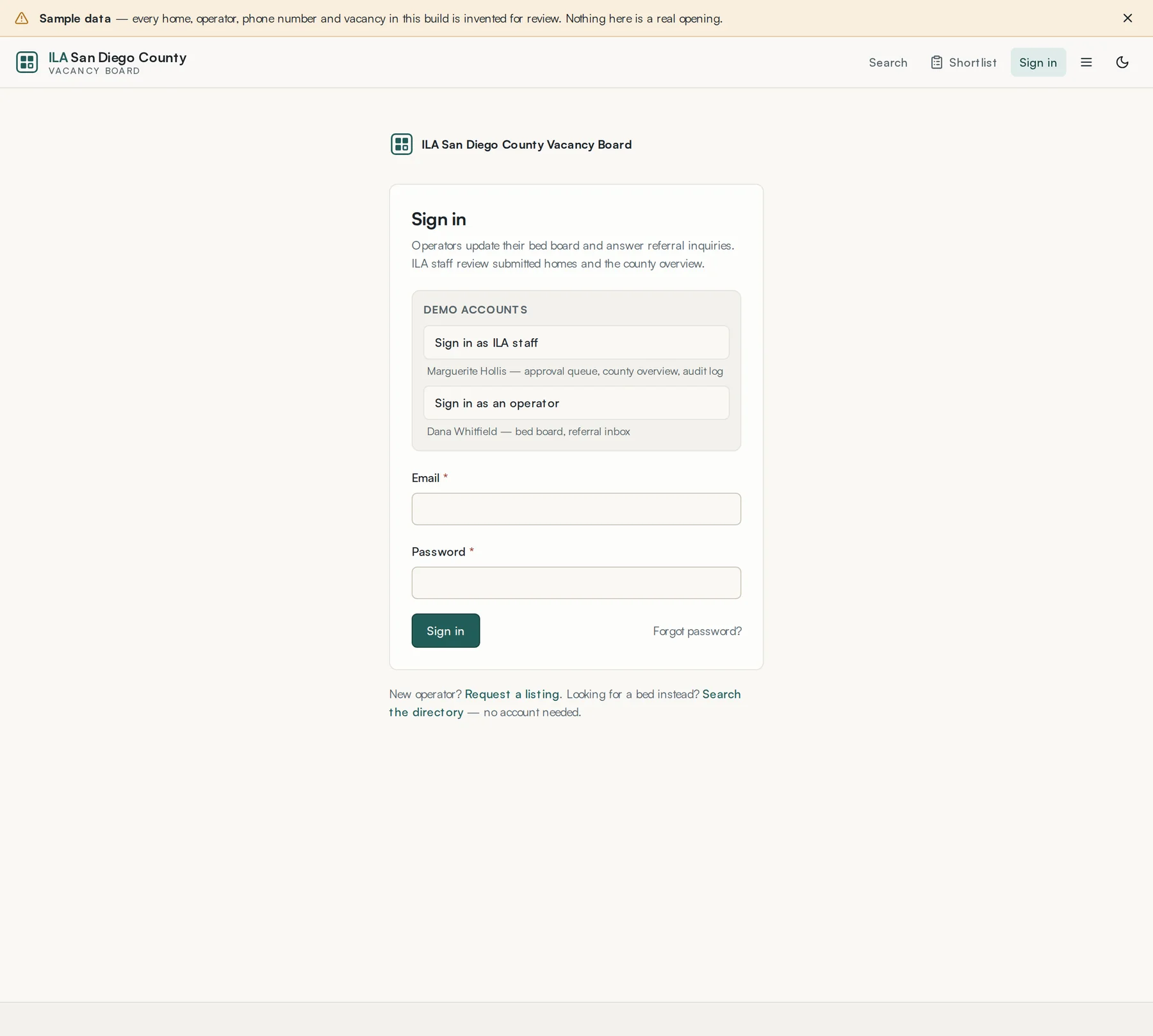 The sign-in page.