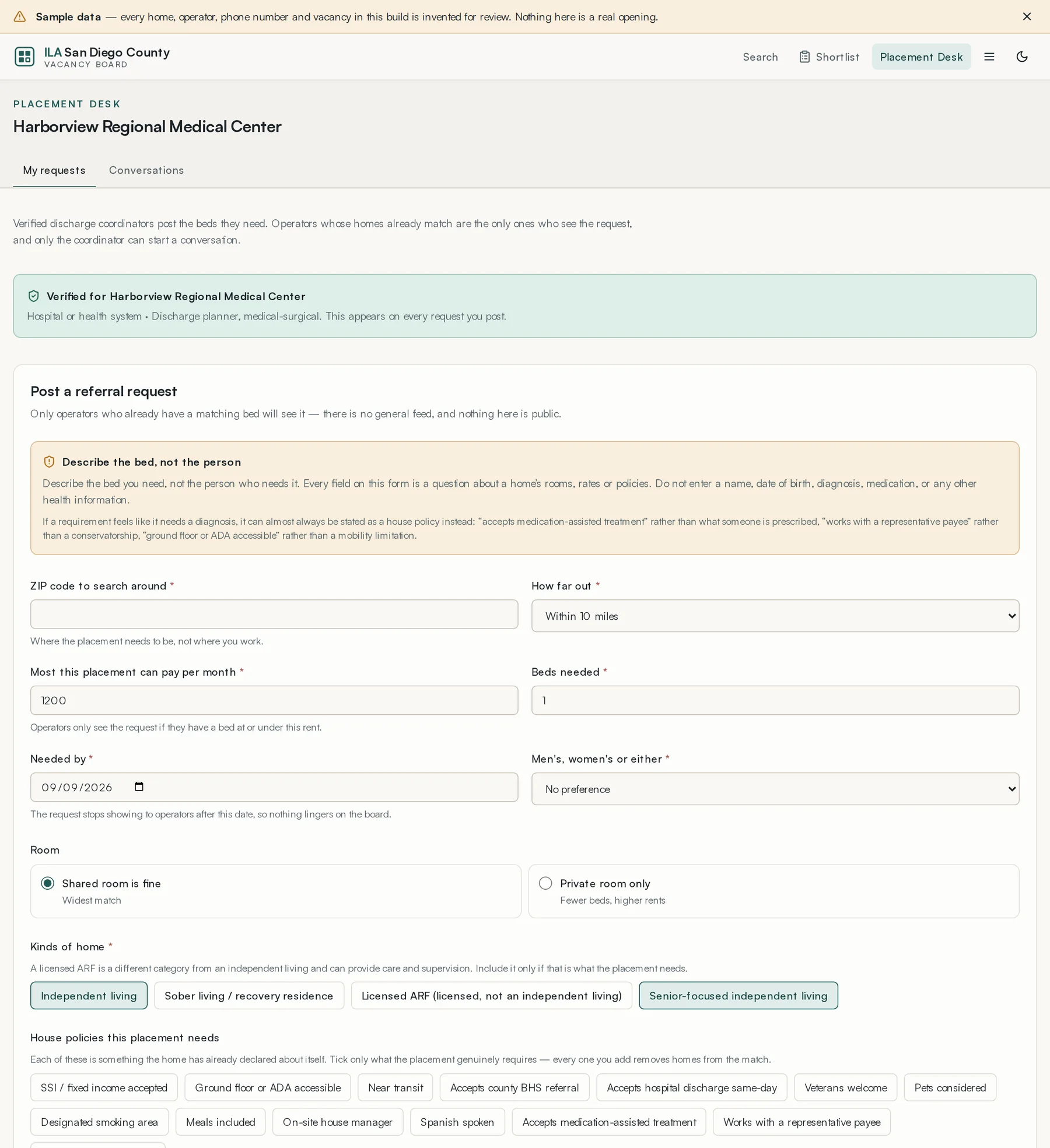The desk once you are verified: the request form, with your open and closed requests listed below it.